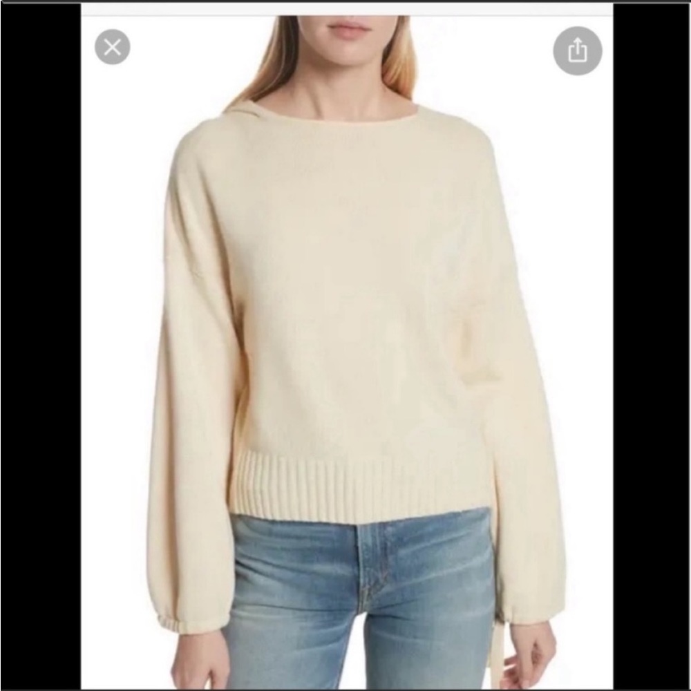 Vince Scrunch Sleeve Cashmere Sweater Hoodie Buttercream